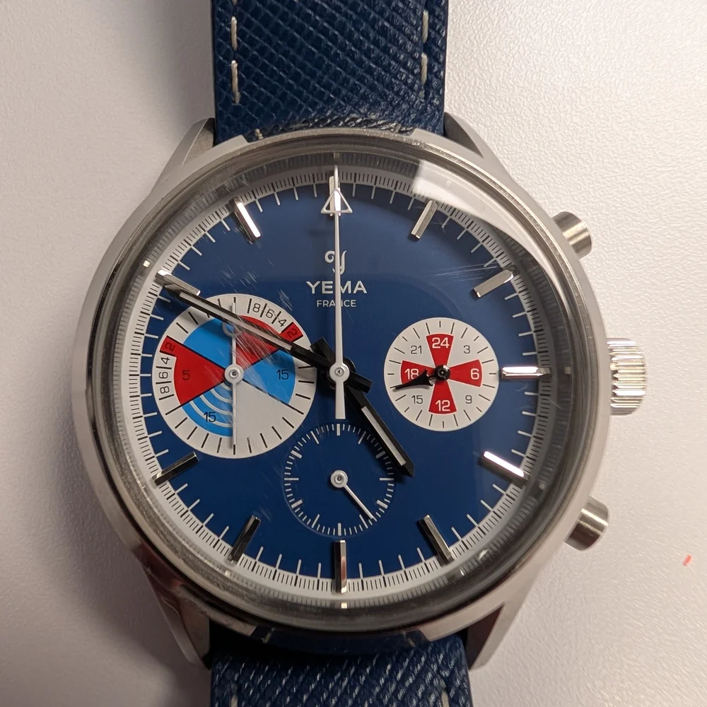 Yema Yachtingraf Croisière Meca-Quartz Chronograph w/Blue Leather Strap - Picture 4 of 8